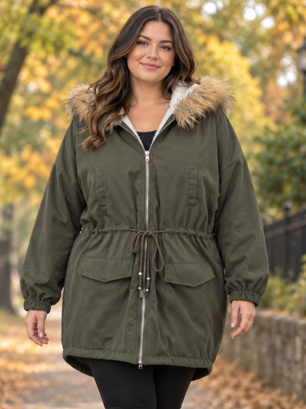 Emery Rose Parka Jacket 3XL Olive Sherpa Faux Fur Hood Fall Winter Utility Coat